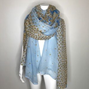 Indian Long Silky Blue Floral Wrap Scarf